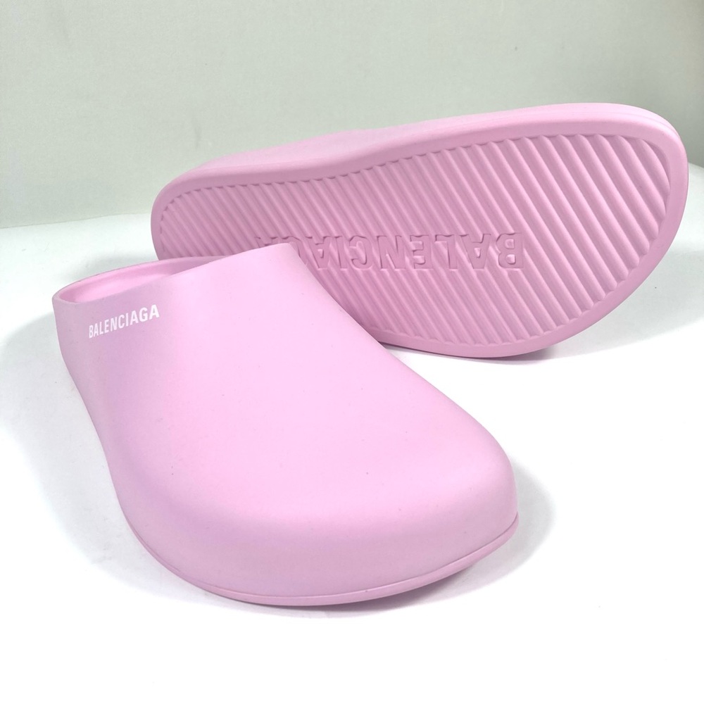 Balenciaga Pool Logo Closed Slides Clogs Pink Women Size 8 US New Matte Finish - Picture 5 of 17
